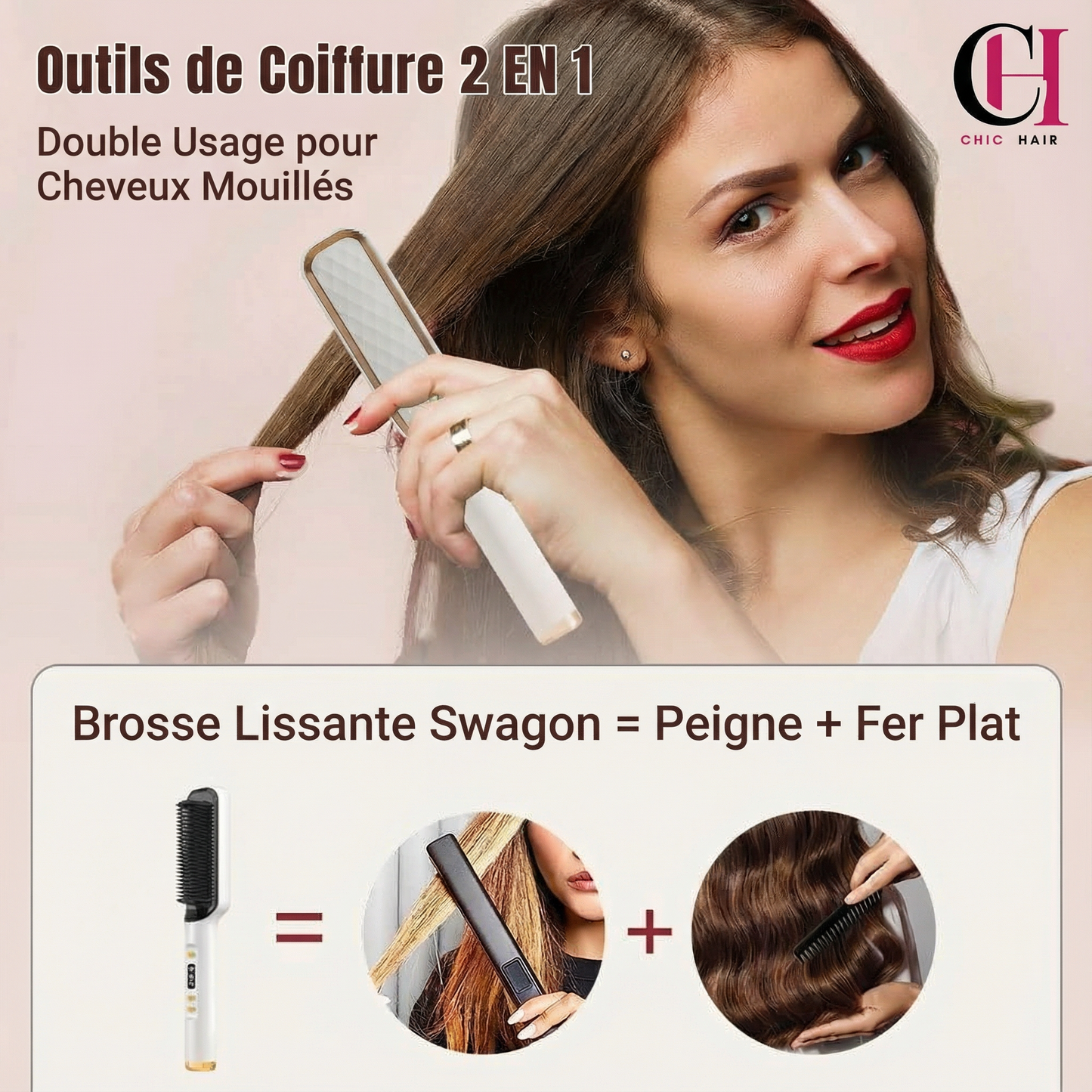 Lisseur 3-en-1 – Cheveux lisses & brillants en 3 minutes !
