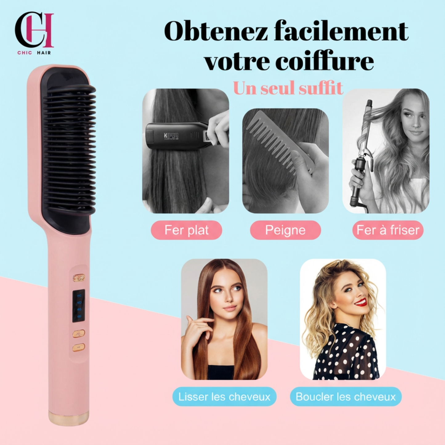 Lisseur 3-en-1 – Cheveux lisses & brillants en 3 minutes !